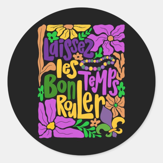 Laissez Les Bon Temps Rouler Mardi Gras Beads Boho Runder Aufkleber (Vorderseite)