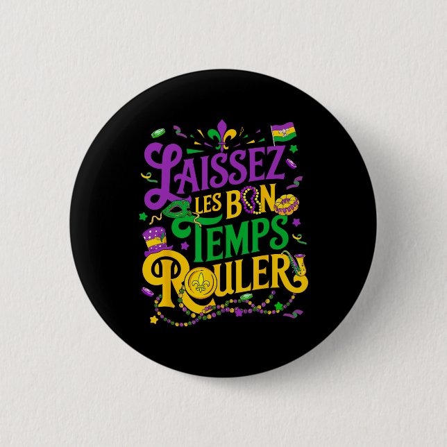Laissez Les Bon Temps Rouler Mardi Gras Beads Fleu Button (Vorderseite)