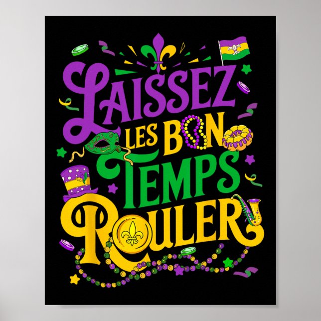 Laissez Les Bon Temps Rouler Mardi Gras Beads Fleu Poster (Vorne)