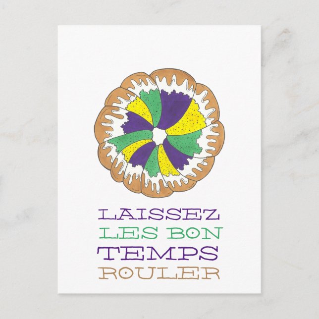Laissez Les Bon Temps Rouler Mardi Gras King Cake Postkarte (Vorderseite)