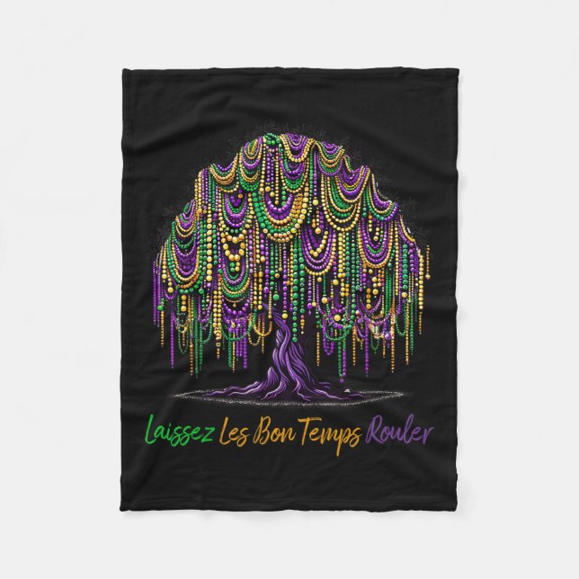 Laissez Les Bon Temps Rouler Mardi Gras Tree Beads Fleecedecke (Vorderseite)