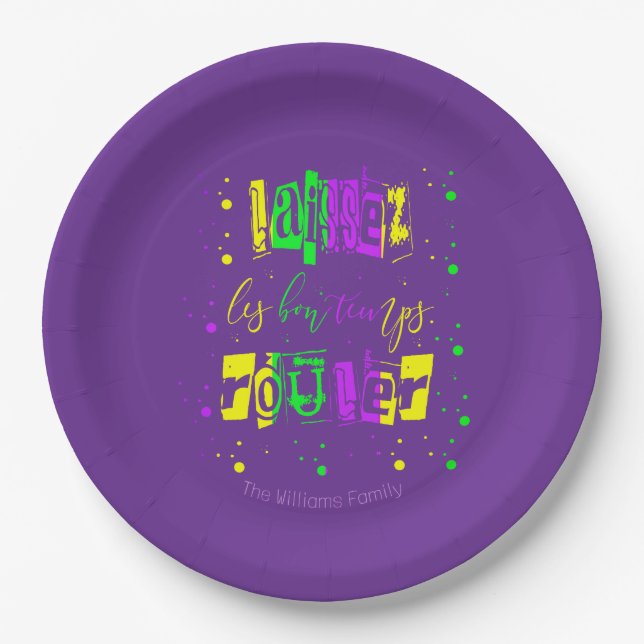 Laissez les bon temps rouler Typografie Mardi Gras Pappteller (Vorderseite)