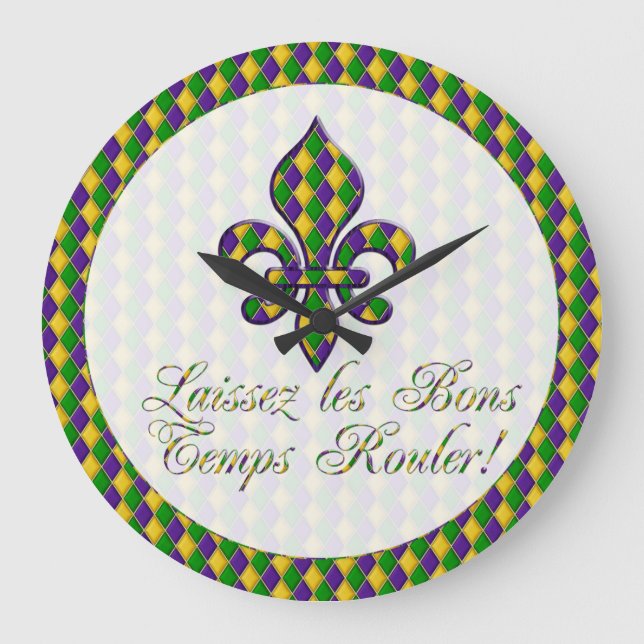 Laissez les Bons Temps Rouler! Mardi Gras Clock d1 Große Wanduhr (Vorderseite)