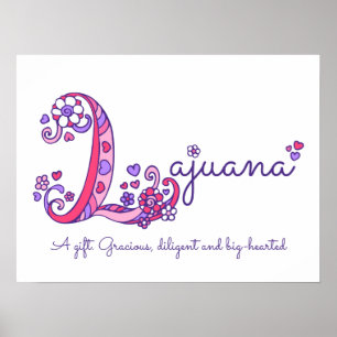 Lajuana anfängliches L Kritzel Herz Kunst Name Bed Poster