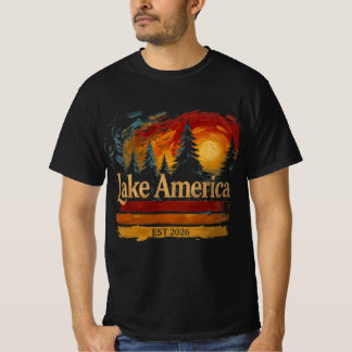 Lake America Vintage Sonnenuntergang Männer Frauen T-Shirt