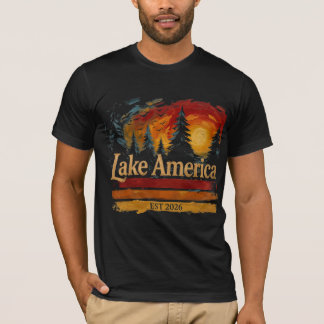 Lake America Vintage Sonnenuntergang Männer Frauen T-Shirt