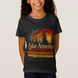 Lake America Vintage Sonnenuntergang Männer Frauen T-Shirt