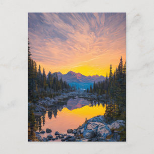 Lake and Pine Forest Basin Golden Sunset Postkarte