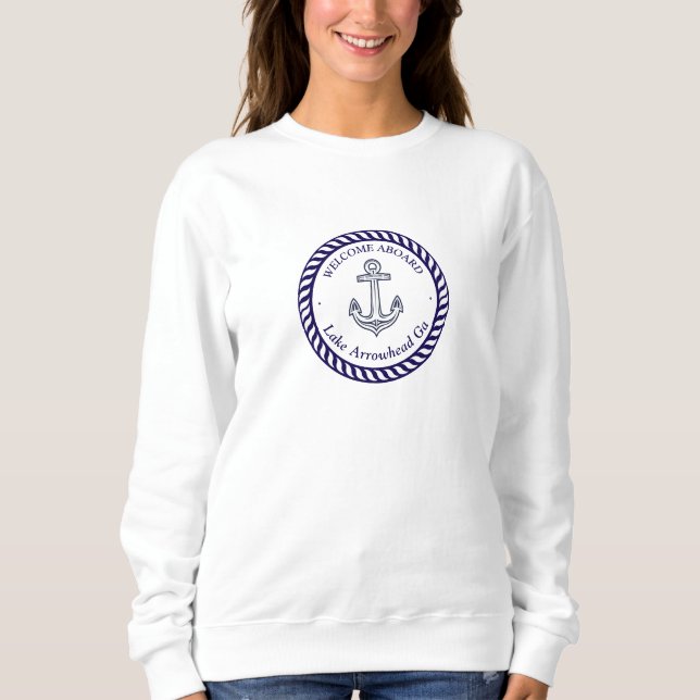Lake Arrowhead Custom Anchor Rope Navy Blue White Sweatshirt (Vorderseite)