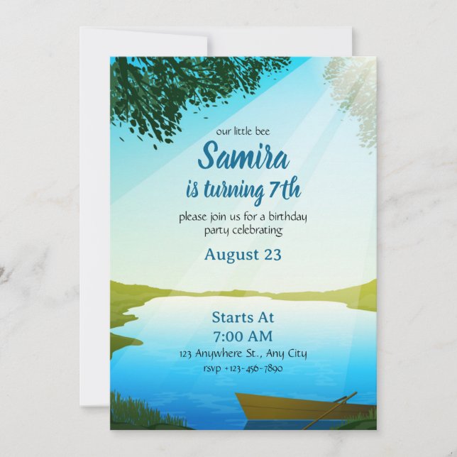 Lake Birthday invitation template River bday Einladung (Vorderseite)