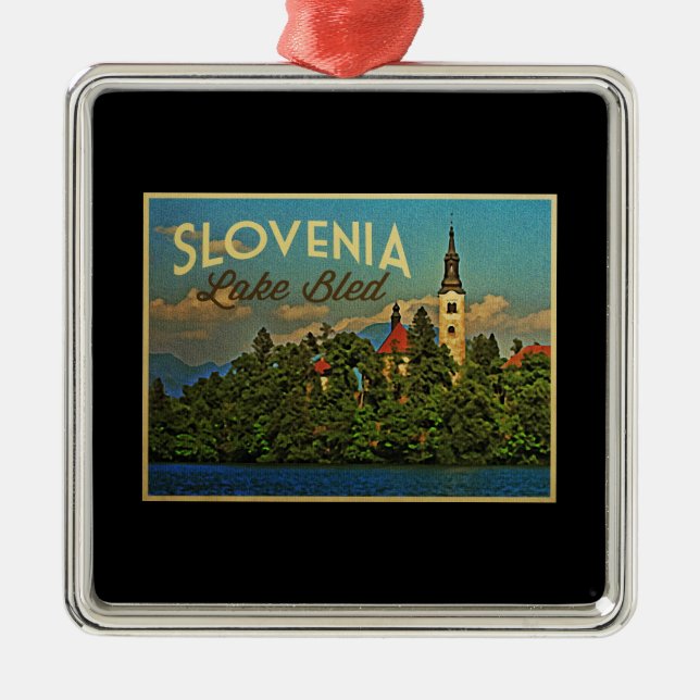 Lake Bled Slovenien Silbernes Ornament (Vorne)
