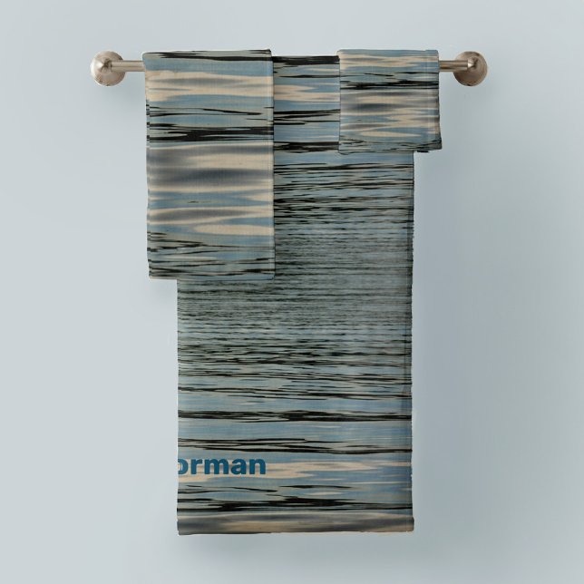 Lake Blue Beige Wavy Streifen Badhandtuch Set (Von Creator hochgeladen)