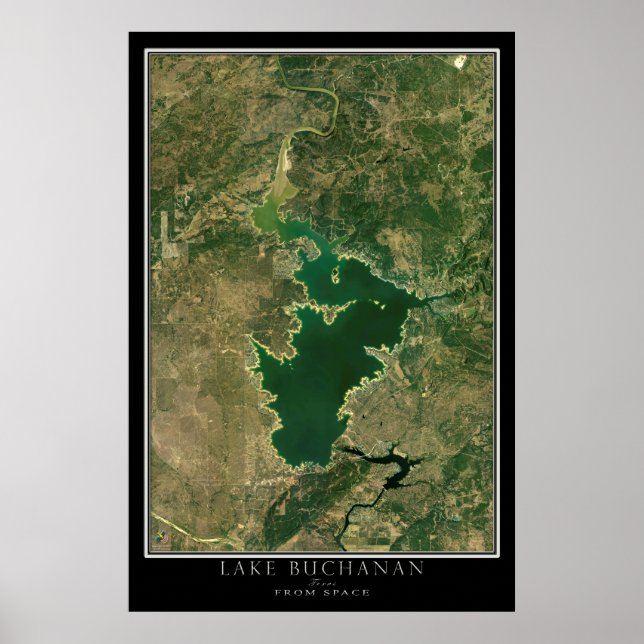 Lake Buchanan Texas Satellite Poster Karte (Vorne)
