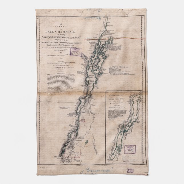 Lake Champlain Lake George Crown Point Map (1776) Küchentuch (Vertikal)