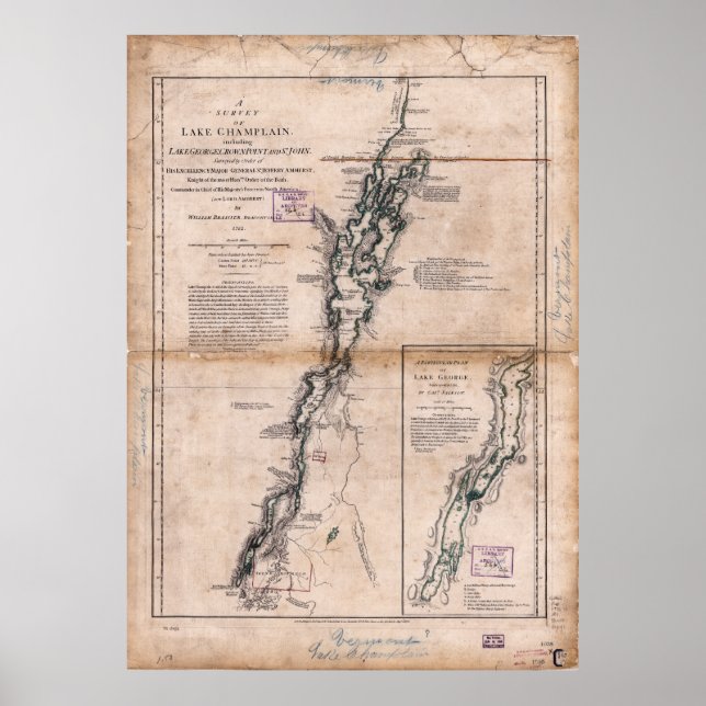Lake Champlain Lake George Crown Point Map (1776) Poster (Vorne)