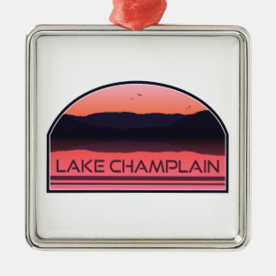 Lake Champlain New York Vermont Roter Sonnenaufgan Ornament Aus Metall