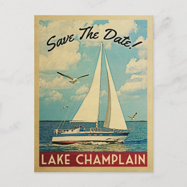 Lake Champlain Save the Date Sailboat Nautical Ankündigungspostkarte (Vorderseite)