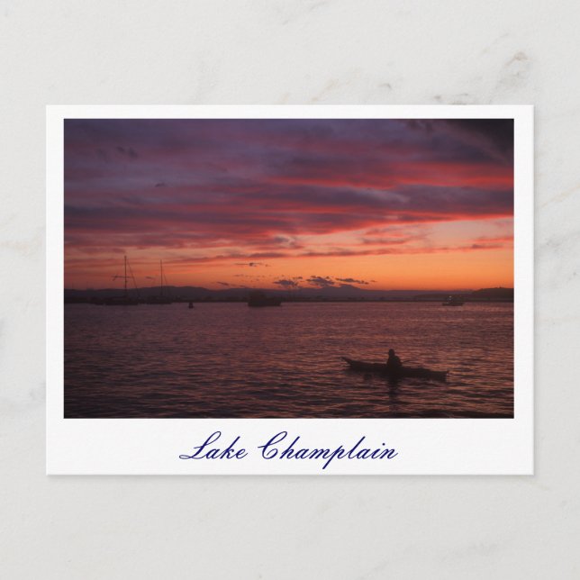 Lake Champlain Sunset Paddler Postkarte (Vorderseite)