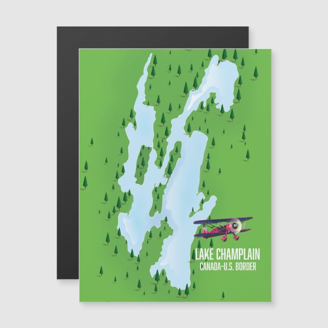Lake Champlain USA Canada Map Poster Magnetkarte (Vorne/Hinten)