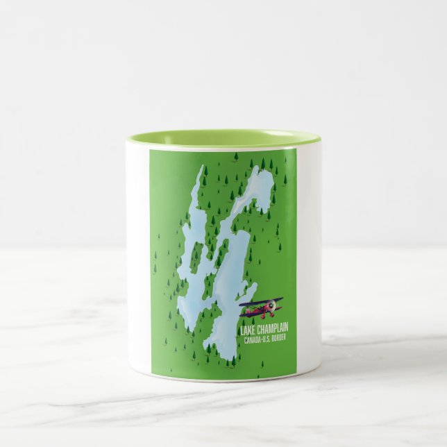 Lake Champlain USA Canada Map Poster Zweifarbige Tasse (Mittel)