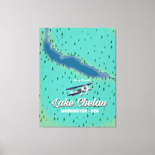 Lake Chelan Washington Karte Leinwanddruck