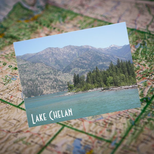 Lake Chelan, Washington Travel Foto Postkarte (In Situ Map)