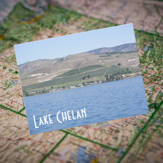 Lake Chelan, Washington Travel Foto Postkarte (In Situ Map)