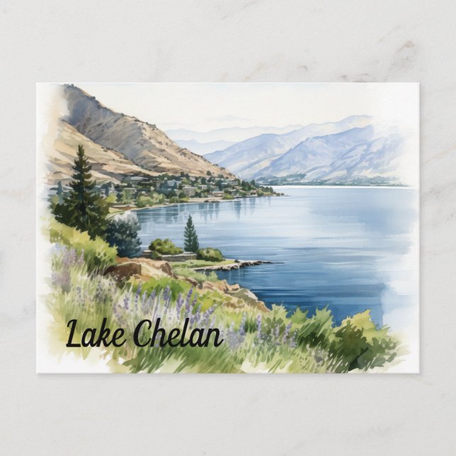 Lake Chelan Washington Watercolor Postkarte (Vorderseite)