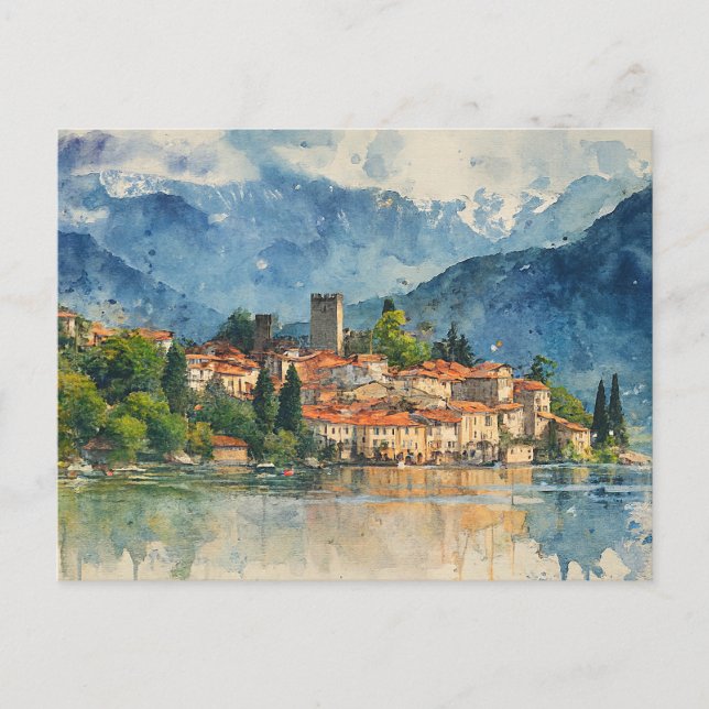 Lake Como Italy - Watercolor Splash Painting Postkarte (Vorderseite)