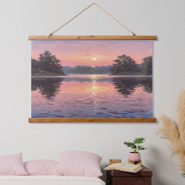 Lake During Dusk Wandteppich Mit Holzrahmen (Schlafzimmer)