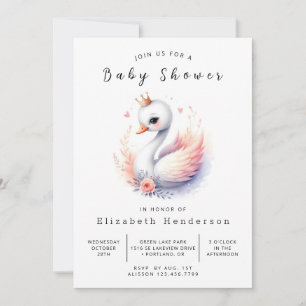 Lake Editable Swan Baby Dusche Einladung