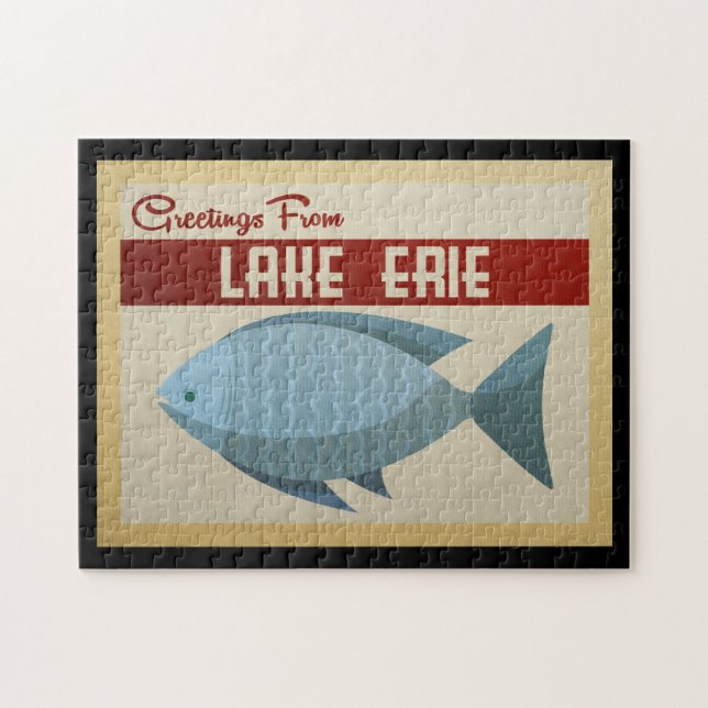 Lake Erie Blue Fish Vintage Travel Puzzle (Horizontal)