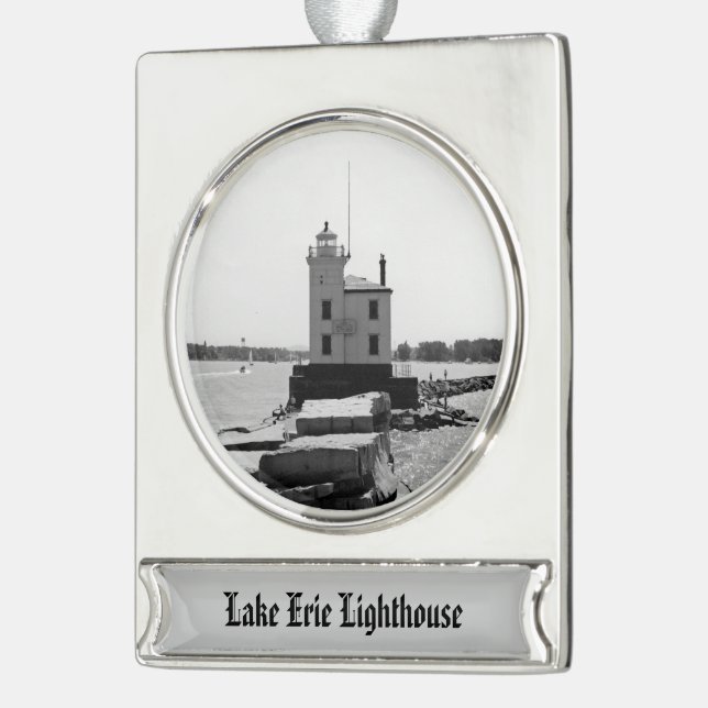 Lake Erie Lighthouse Banner-Ornament Silber (Links)