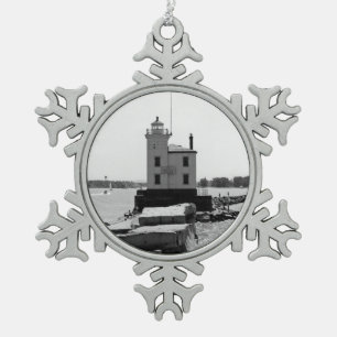Lake Erie Lighthouse Schneeflocken Zinn-Ornament