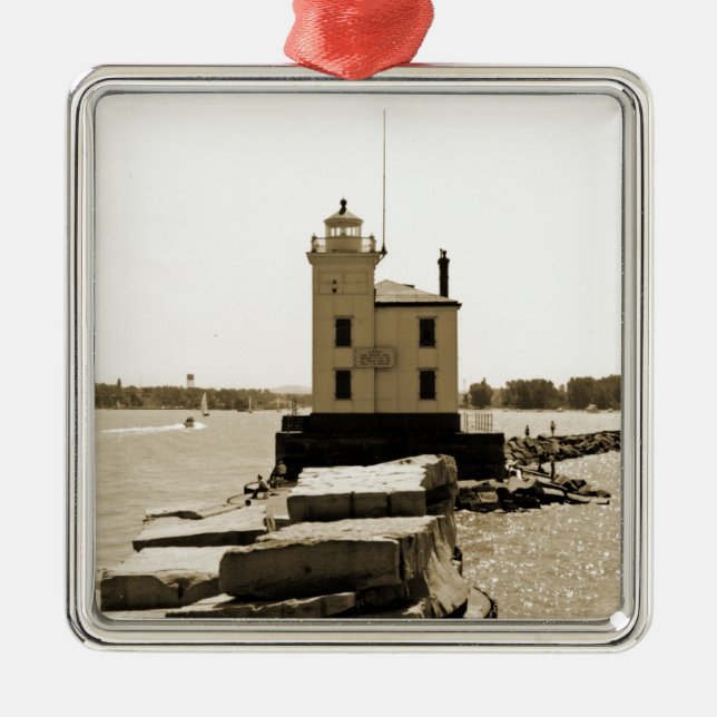 Lake Erie Lighthouse Silbernes Ornament (Vorne)