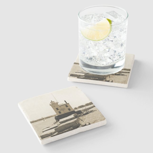 Lake Erie Lighthouse Steinuntersetzer (Seitenansicht)