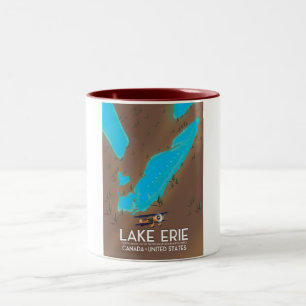 Lake Erie, USA Lake Map Reiseplakat Zweifarbige Tasse