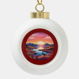 Lake Ewe Sunset in Schottland Keramik Kugel-Ornament