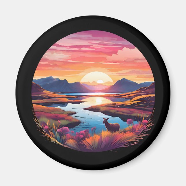 Lake Ewe Sunset in Schottland Magnet (Vorne)