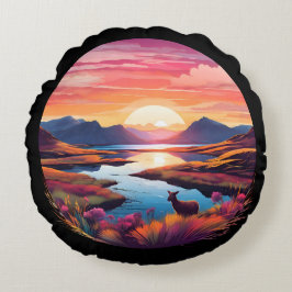 Lake Ewe Sunset in Schottland Rundes Kissen