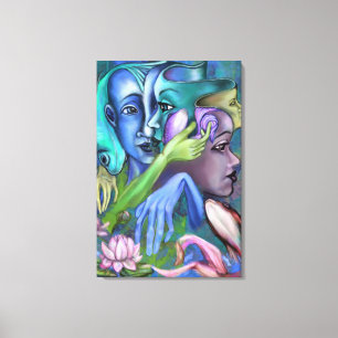 Lake Faces Canvas Print Cubism Style - Malerei Leinwanddruck
