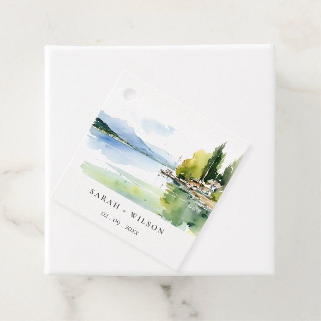 Lake Geneva Switzerland Watercolor Scape Wedding Geschenkanhänger (Beispiel)