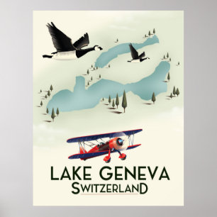Lake Genva Switzerland Travel Poster