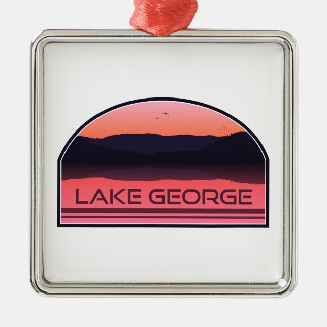 Lake George New York Red Sunrise Ornament Aus Metall (Vorne)