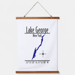 Lake George New York Uferkarte Koordinaten Wandteppich Mit Holzrahmen