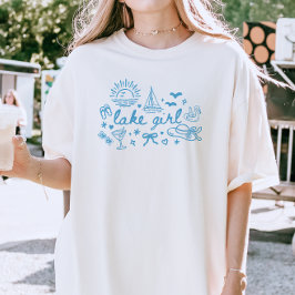"Lake Girl" Moderne Schrift Blaue Doodles Süße Som T-Shirt