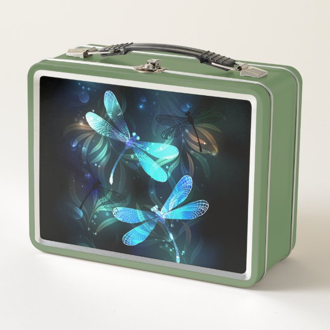 Lake Glows Dragonflies Metall Brotdose (Vorderseite)