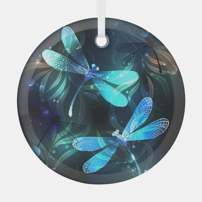 Lake Glows Dragonflies Ornament Aus Glas (Vorderseite)