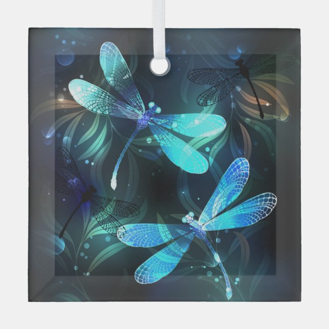Lake Glows Dragonflies Ornament Aus Glas (Vorderseite)