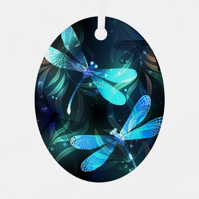 Lake Glows Dragonflies Ornament Aus Metall (Vorderseite)